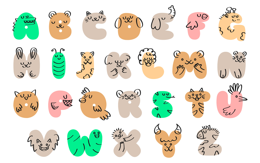 26个抽象动物字母矢量素材