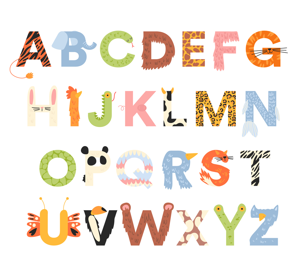 26个创意动物花纹字母矢量素材_矢量字体_懒人图库