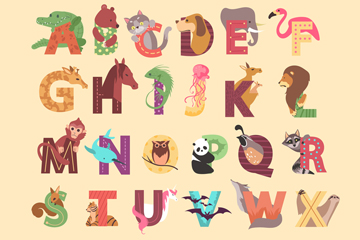 26个创意动物装饰字母矢量图