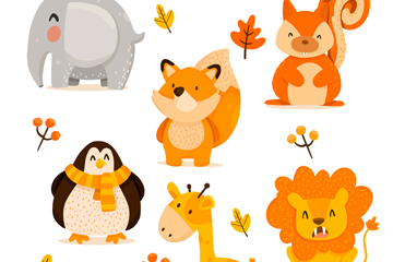 6款可爱秋季动物设计矢量素材