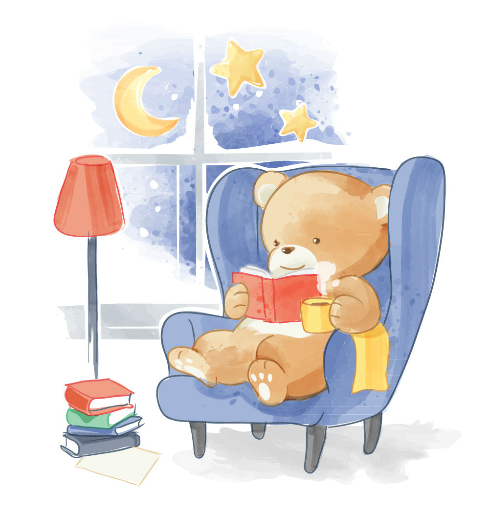 卡通沙发上看书的熊矢量素材_矢量动物_懒人图库
