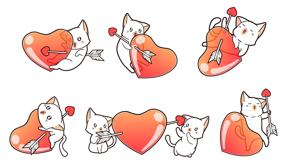 6款卡通爱心猫咪矢量素材