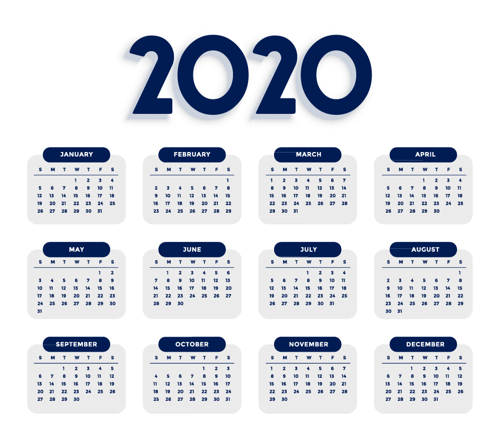 简洁2020年年历设计矢量素材