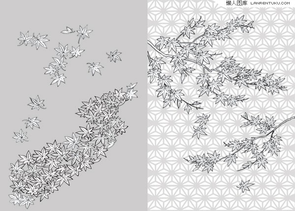 枫叶线描植物花卉矢量素材