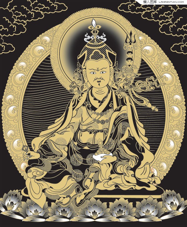 藏传佛教传统人物莲花生大师矢量素材