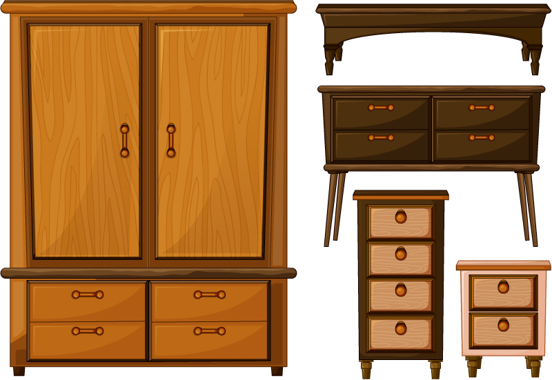木质衣柜和抽屉柜设计矢量素材