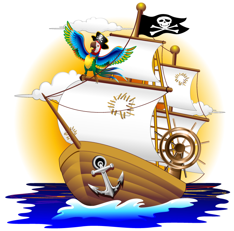 卡通海盗船插画矢量素材