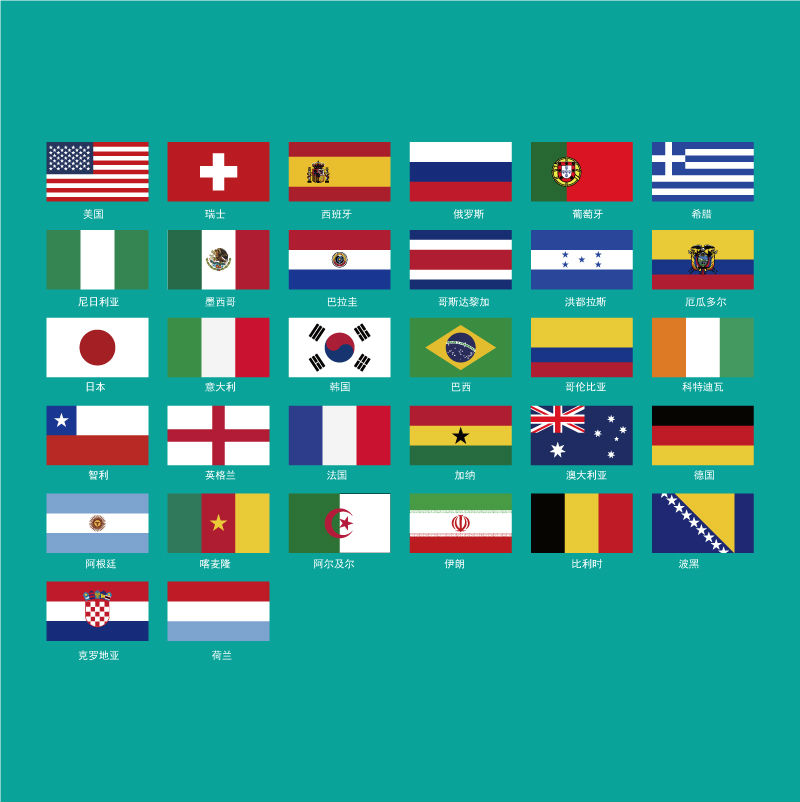 2014世界杯32强国家国旗矢量素材