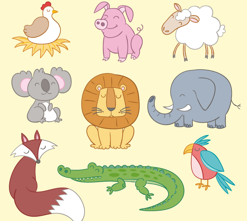 9款卡通笑脸动物矢量素材