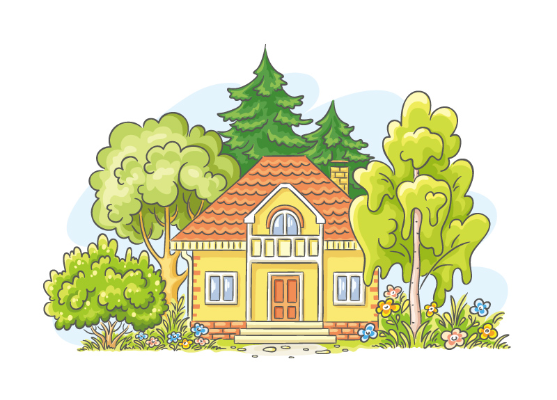 卡通房屋与树木矢量素材