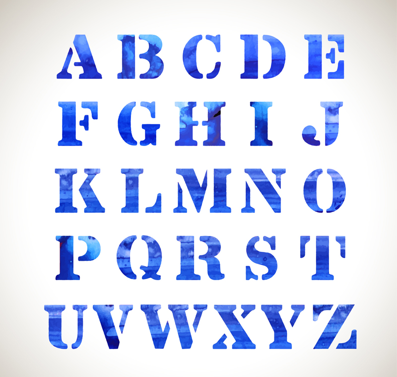 ai格式,含jpg预览图,关键字:蓝色,字母,水彩,艺术字,英文字母,矢量图