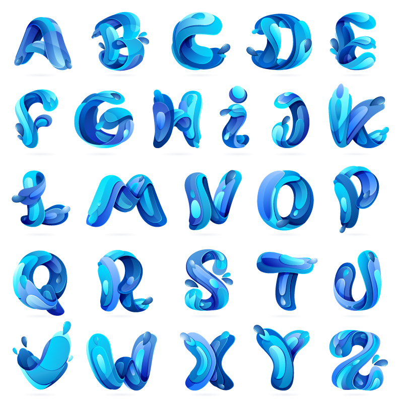 创意26个蓝色水字母矢量素材