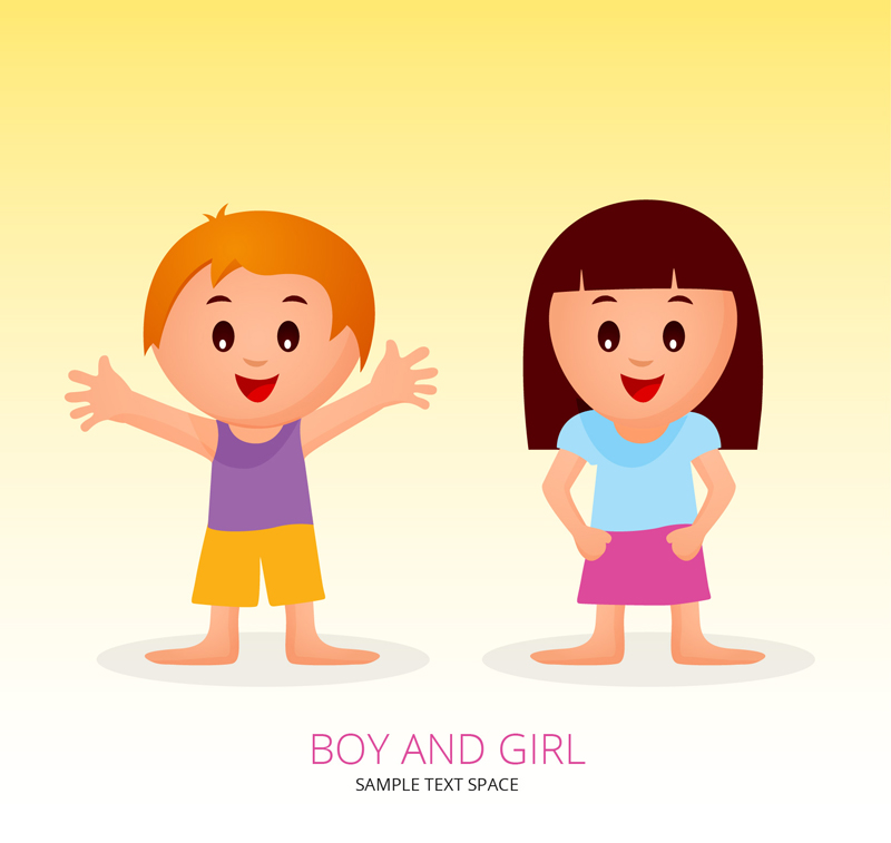 卡通微笑男孩和女孩矢量素材