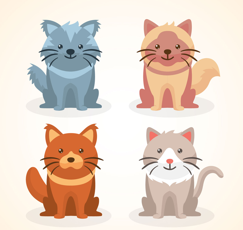 4款卡通猫咪设计矢量素材