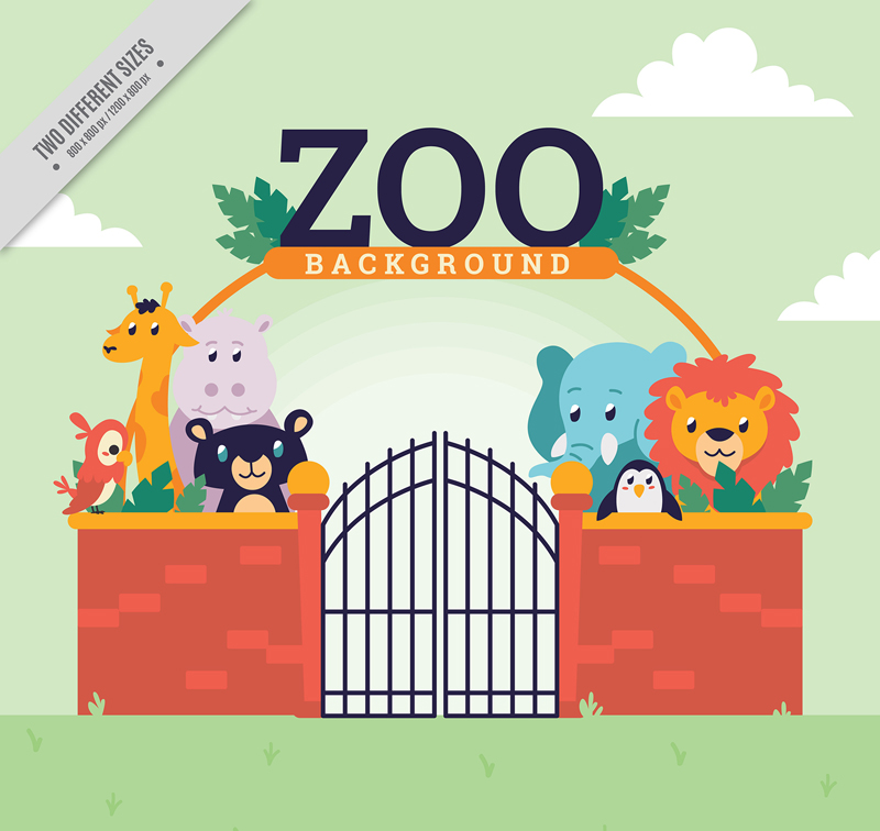 创意动物园大门和动物矢量素材