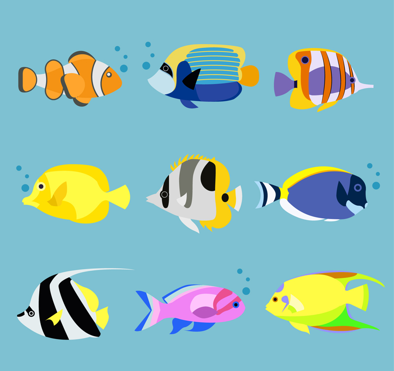 9种卡通海洋鱼类矢量素材