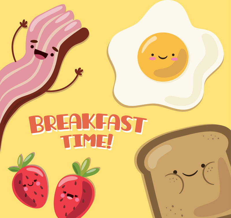 4款卡通表情早餐食物矢量素材