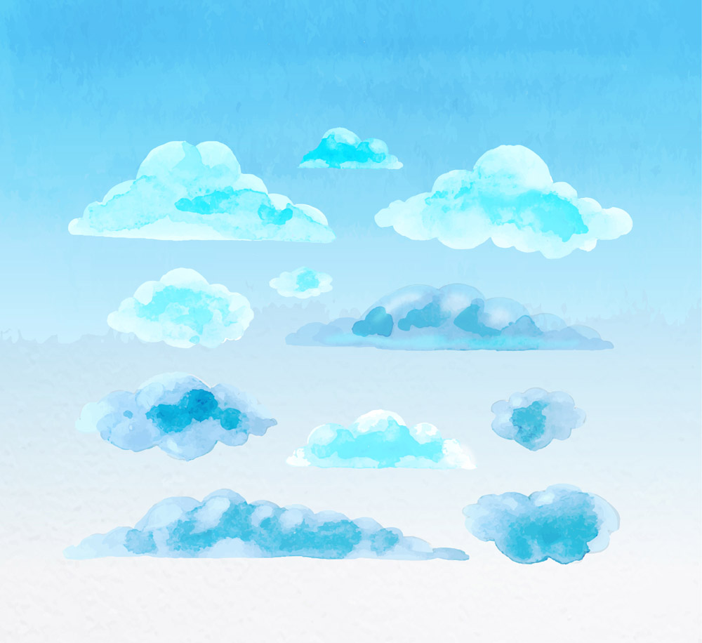 11款蓝色水彩绘云朵矢量图