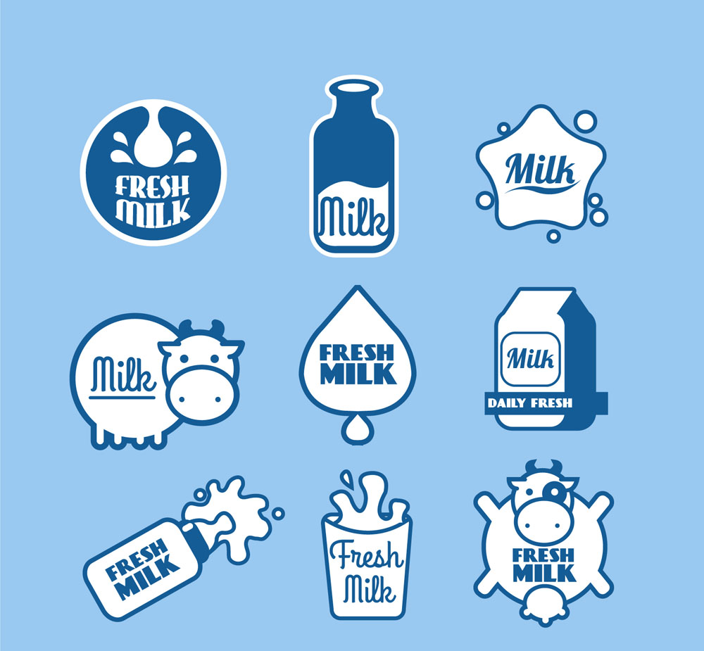 9款蓝色牛奶标签矢量素材