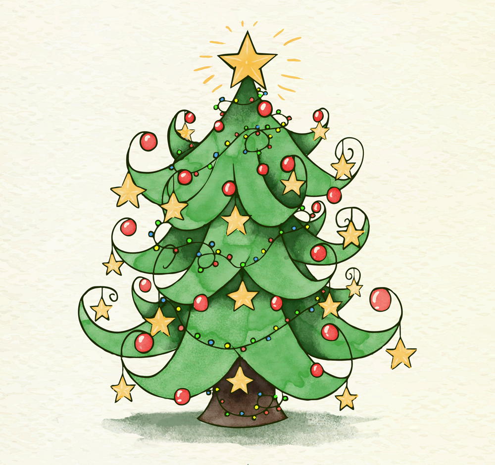 彩绘星星装饰圣诞树矢量素材