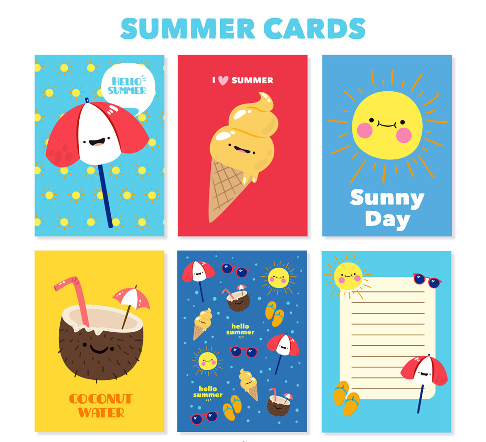 6款可爱夏季卡片矢量素材
