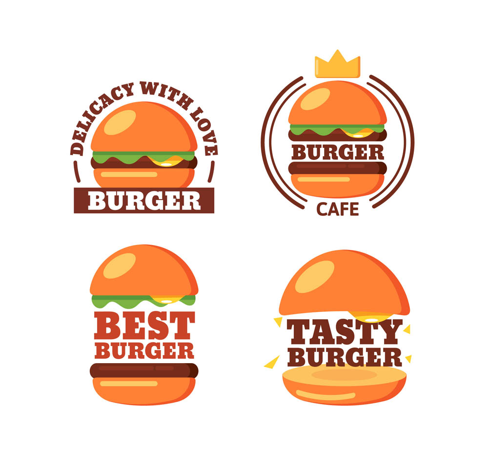 4款创意汉堡包店标志矢量图