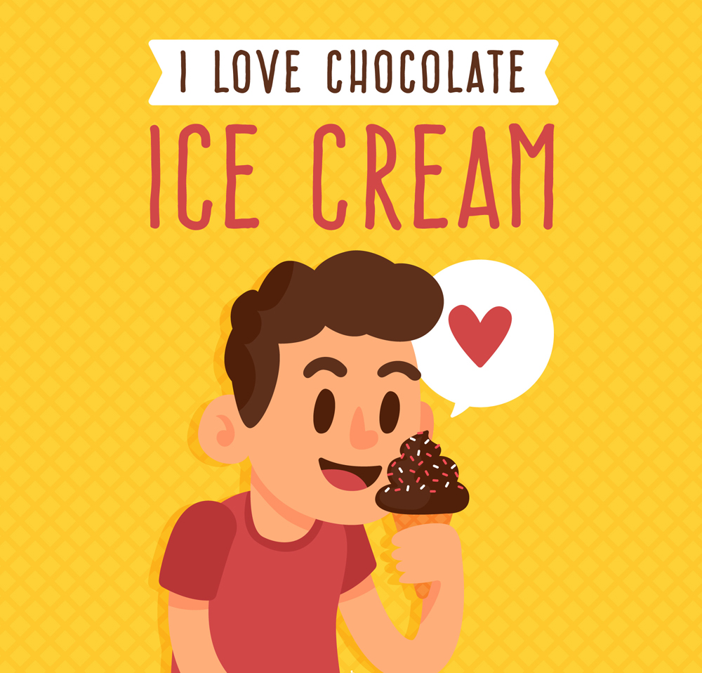 卡通吃巧克力冰淇淋的男子矢量素材