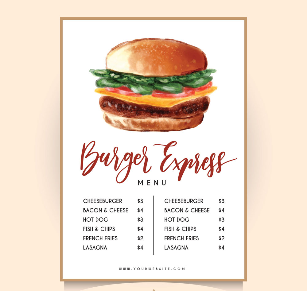彩色汉堡包单页菜单设计矢量素材