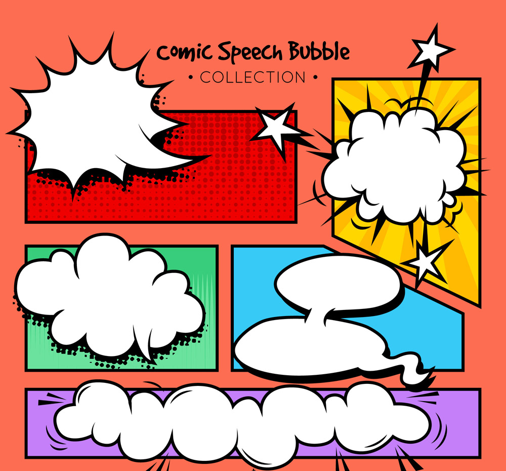 5款彩色漫画风格语言气泡矢量素材