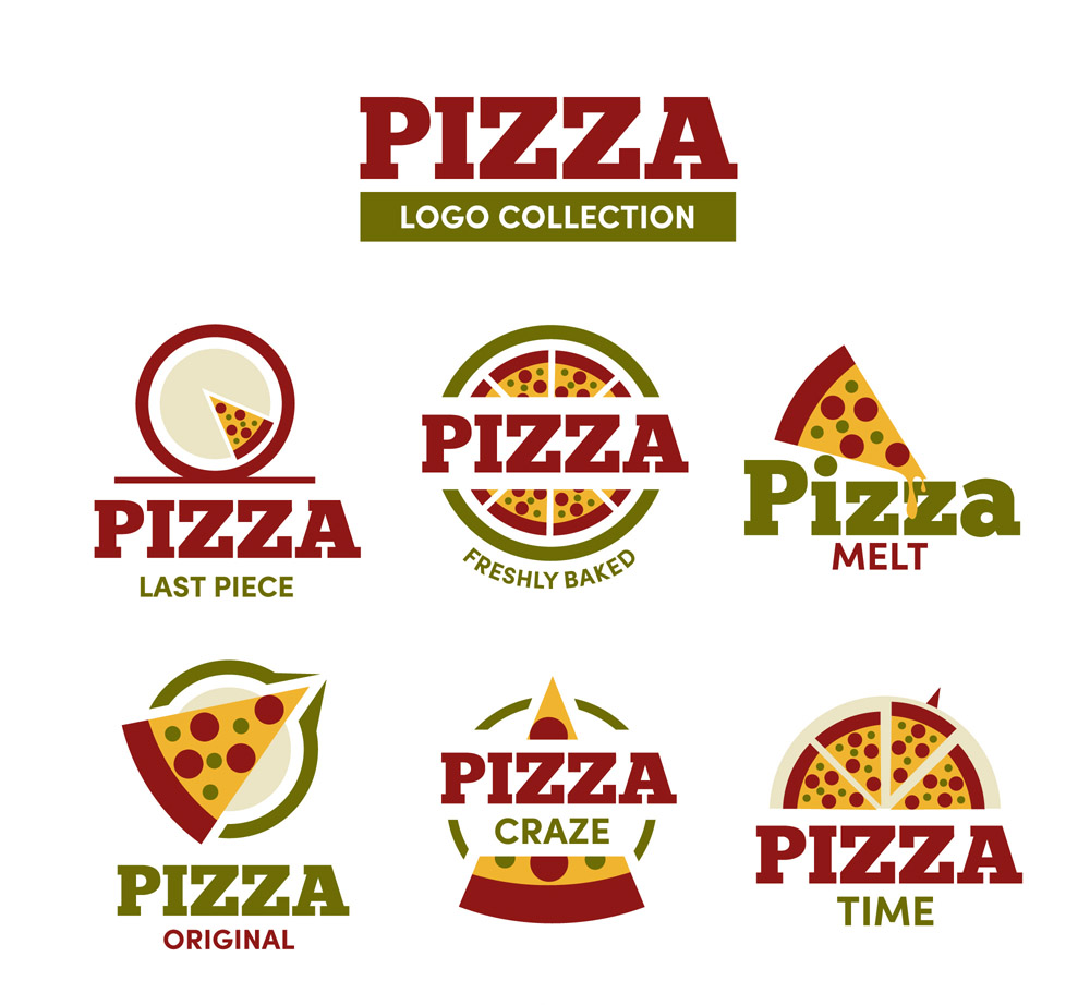 6款绿色边披萨标志矢量素材