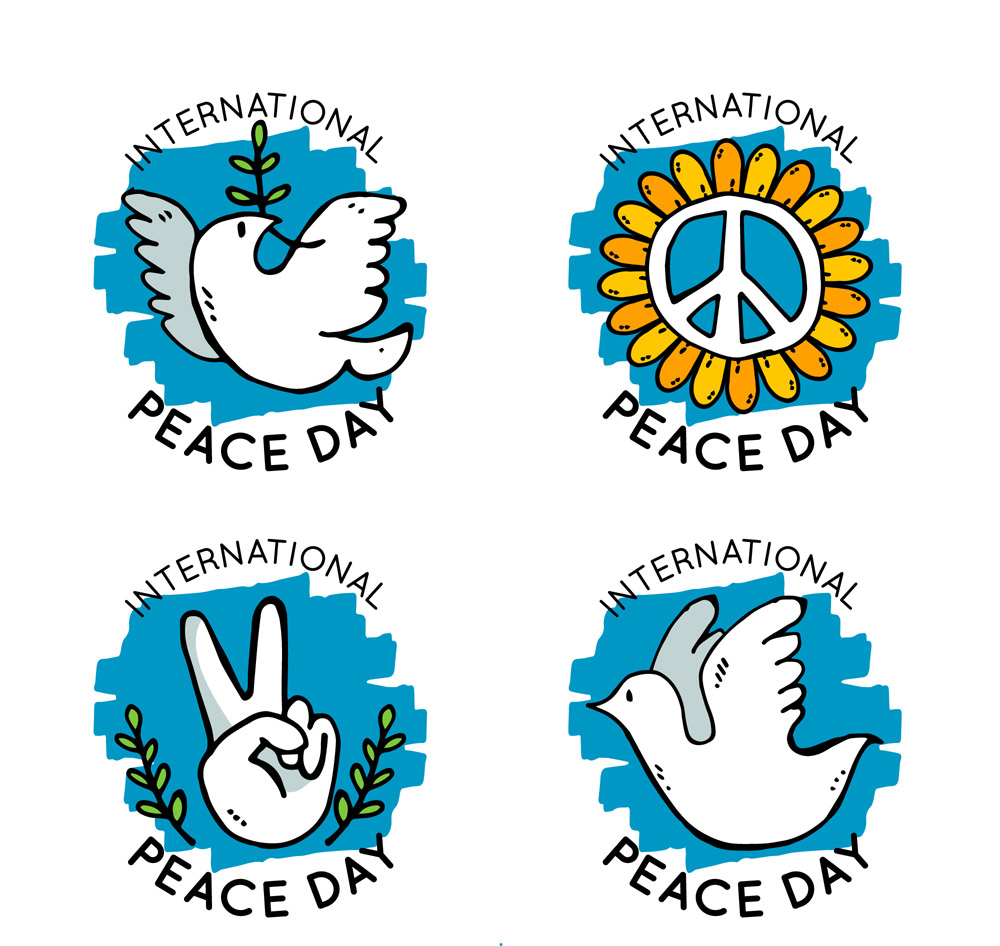 4款彩绘国际和平日标签矢量素材
