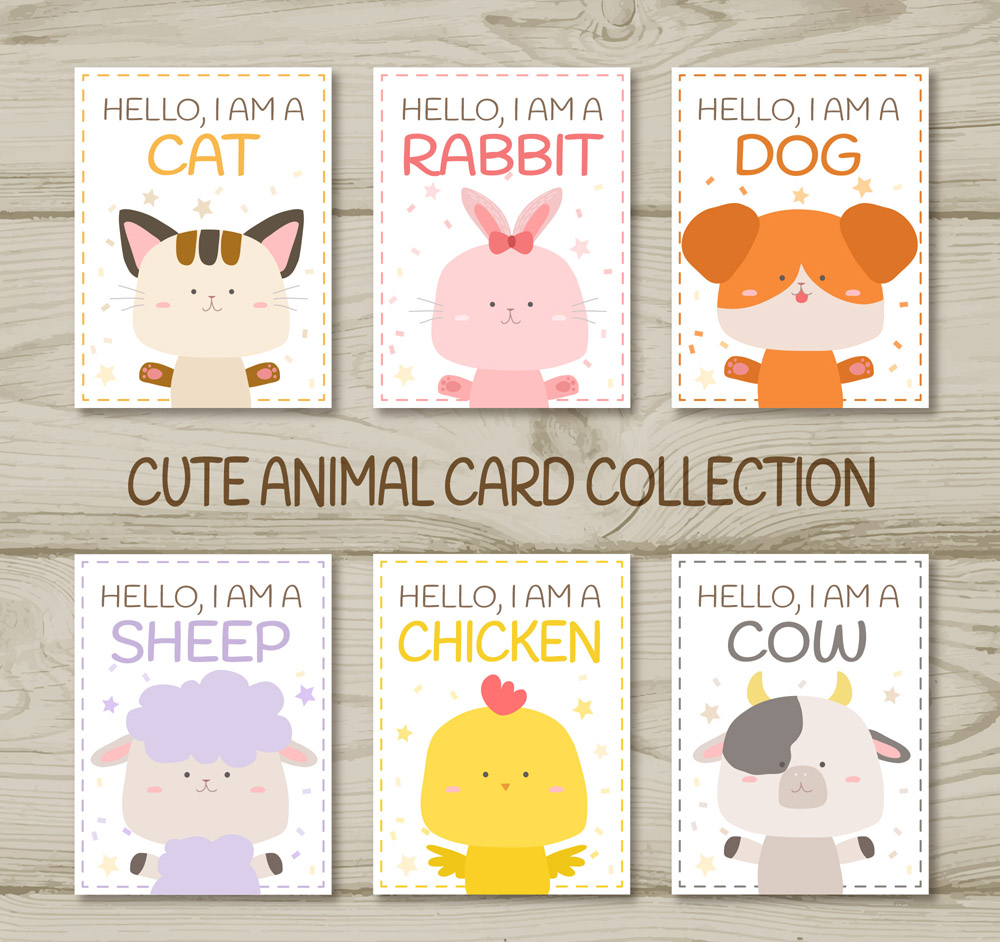 6款可爱动物卡片设计矢量素材