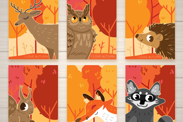 6款秋季森林动物卡片矢量素材