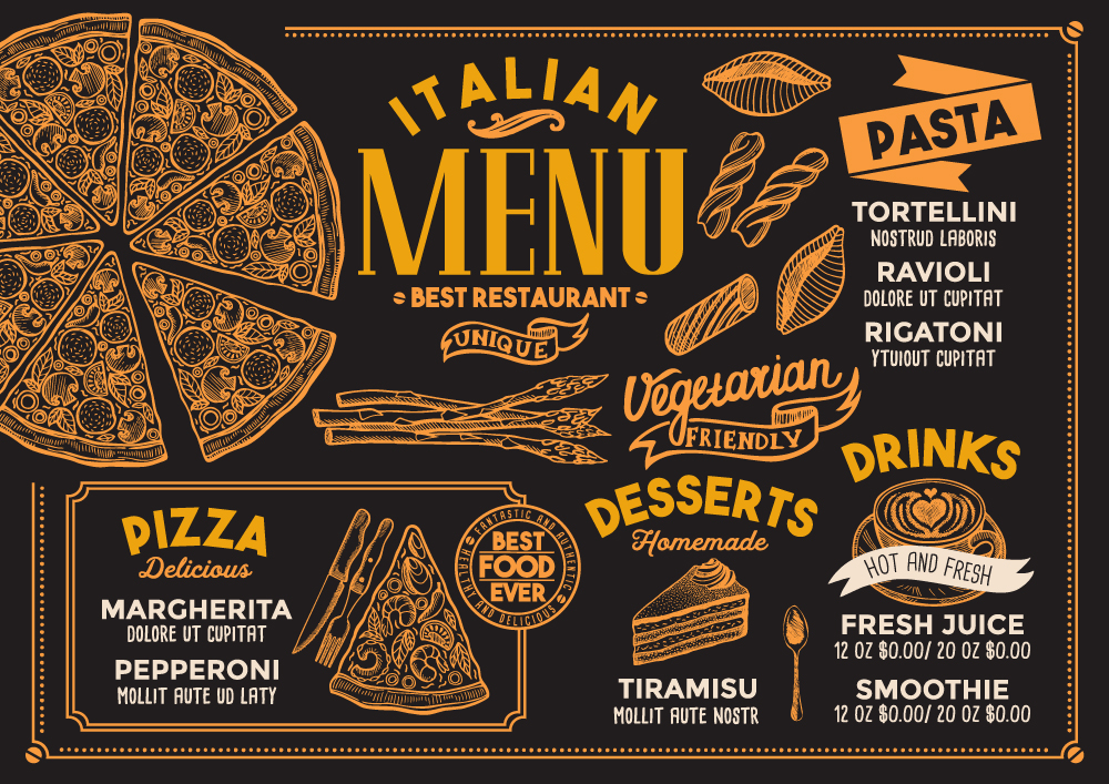 创意意大利餐馆菜单矢量素材