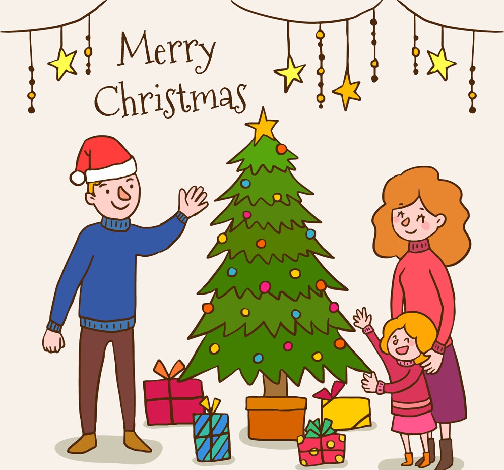 创意圣诞节三口之家矢量素材