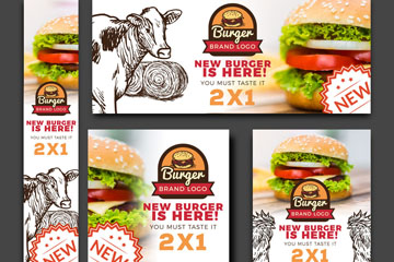 5款创意汉堡包宣传卡片矢量素材