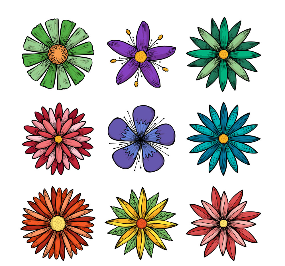 9款手绘花朵设计矢量素材