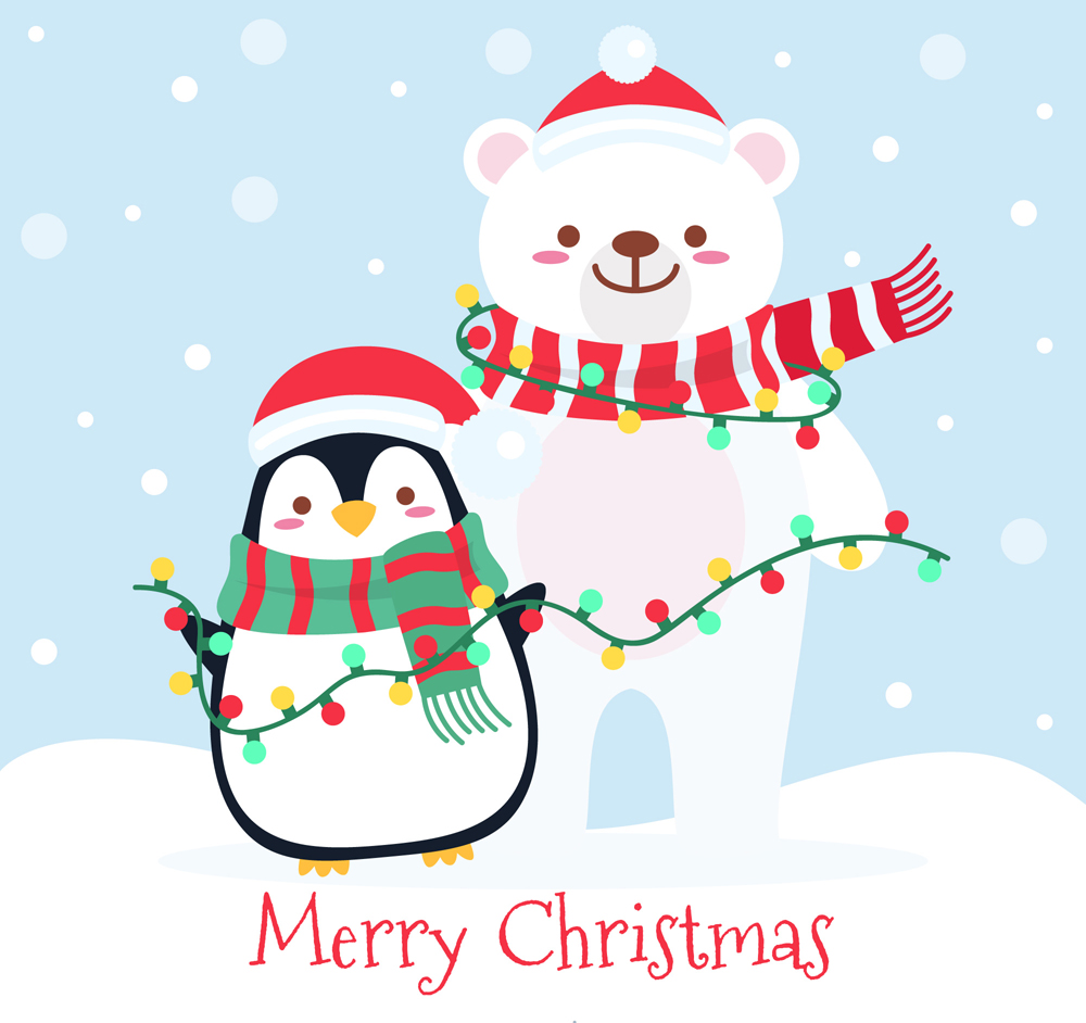 可爱圣诞节企鹅和北极熊矢量素材