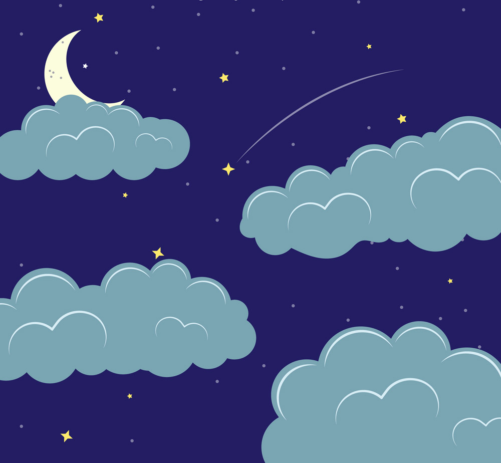 ai格式,含jpg预览图,关键字:流星,创意,夜晚,天空,云朵,月亮,风景