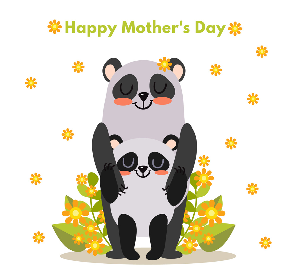 可爱母亲节熊猫母子矢量素材