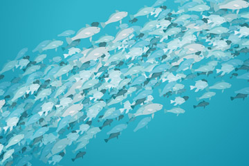 美丽银色深海鱼群设计矢量图