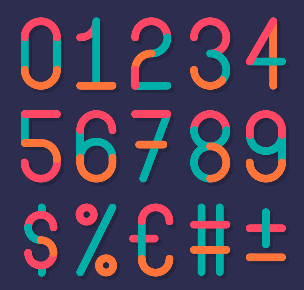 16款创意拼色数字和符号矢量素材