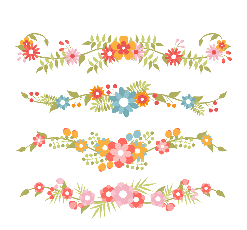 4款彩色花卉花边设计矢量素材