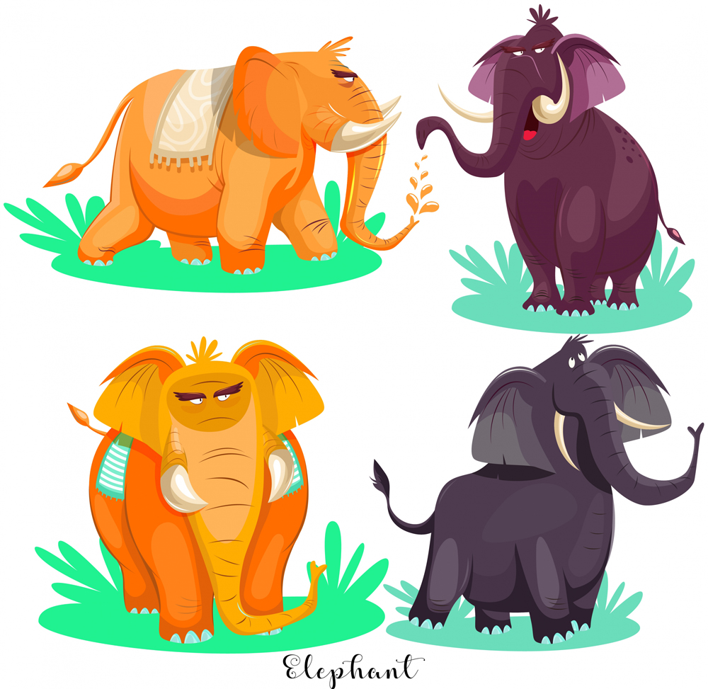 4款卡通非洲象设计矢量素材