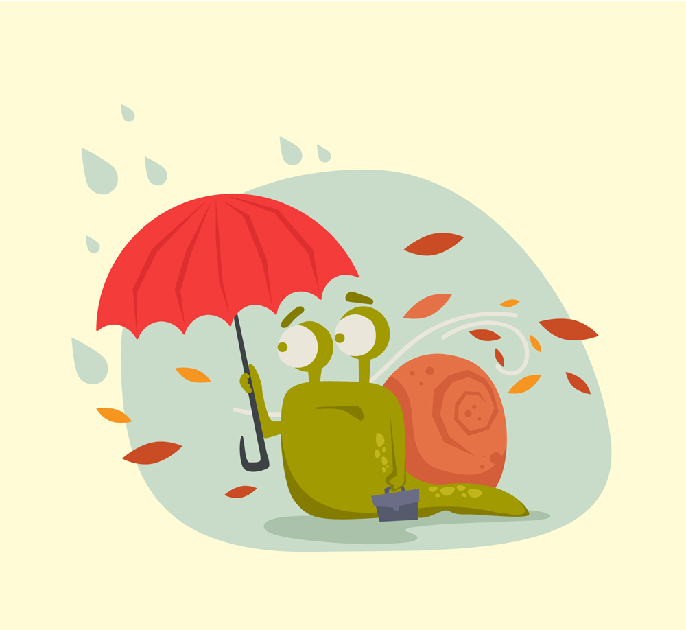 卡通秋季撑伞的蜗牛矢量图