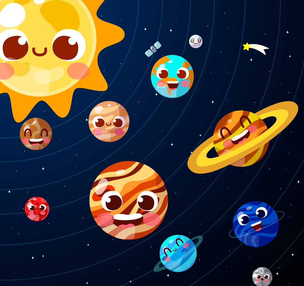 卡通太阳系八大行星矢量素材