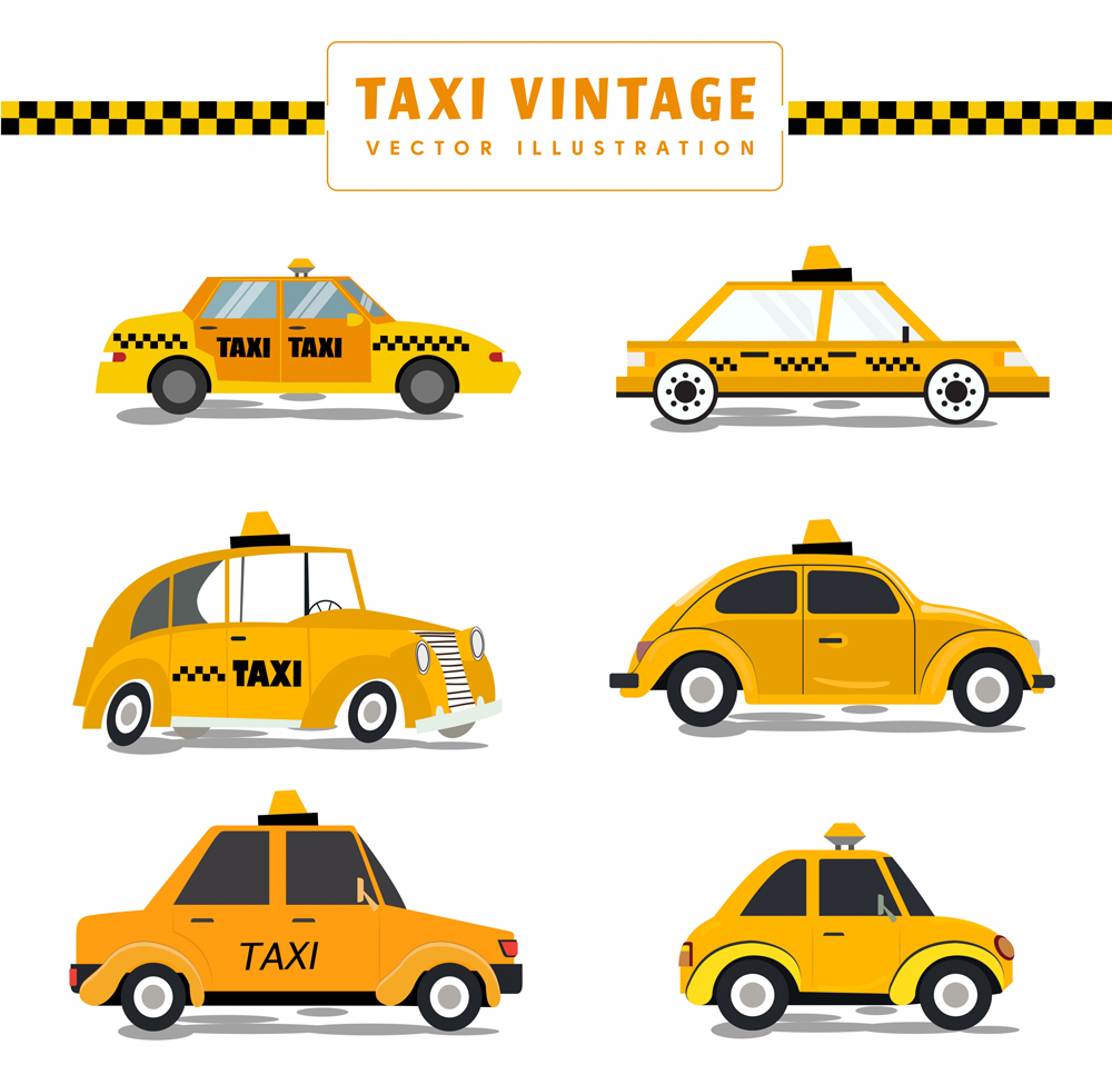 6款黄色复古出租车矢量素材 交通运输 懒人图库