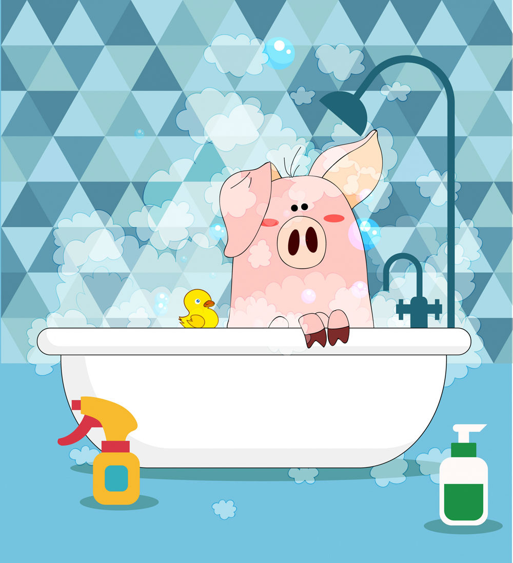 创意浴室洗澡的猪矢量素材