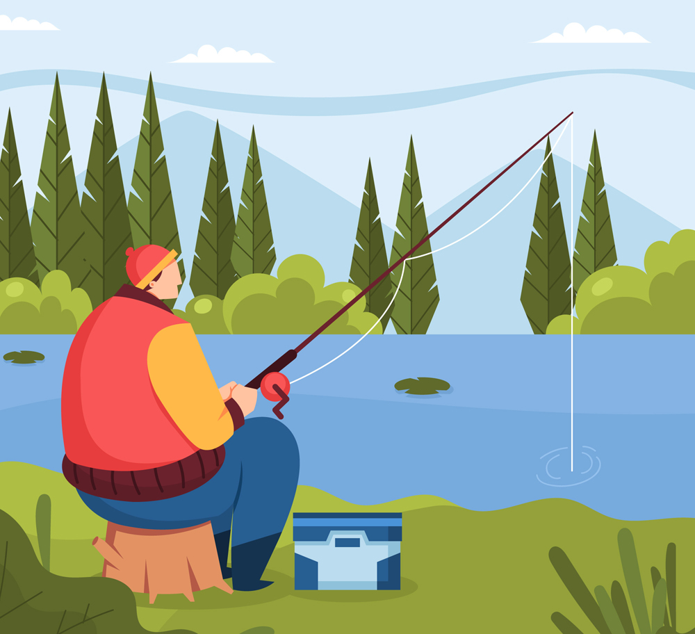 河边钓鱼 卡通图片