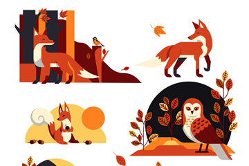 6款创意秋季动物设计矢量素材